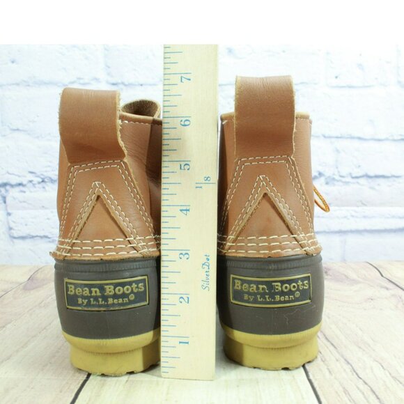 LL Bean Brown Leather Lace Up Round Toe Unlined Ankle Duck Boots Size 9 M - Picture 6 of 10